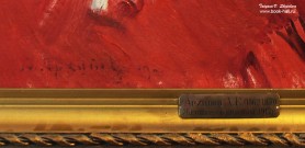 Подпись художника Архипова А.Е. на его картине ''Женщина в красном'' и табличка на раме. НГХМ. Фото Татьяны Шепелевой
