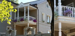 Один из новых домов на ул. Ленинградской в Вологде, украшенный резьбой в традиционном вологодском стиле. Фото Татьяны Шепелевой. Июнь 2014 года