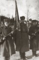 Знаменосец части 27-го отдельного полка Василий Маньковский (в центре).  Кенигсберг. 1945 год. Фото из личного архива