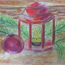 Рождественский фонарь. Бумага, сухая пастель. Рис. Анны Захаровой