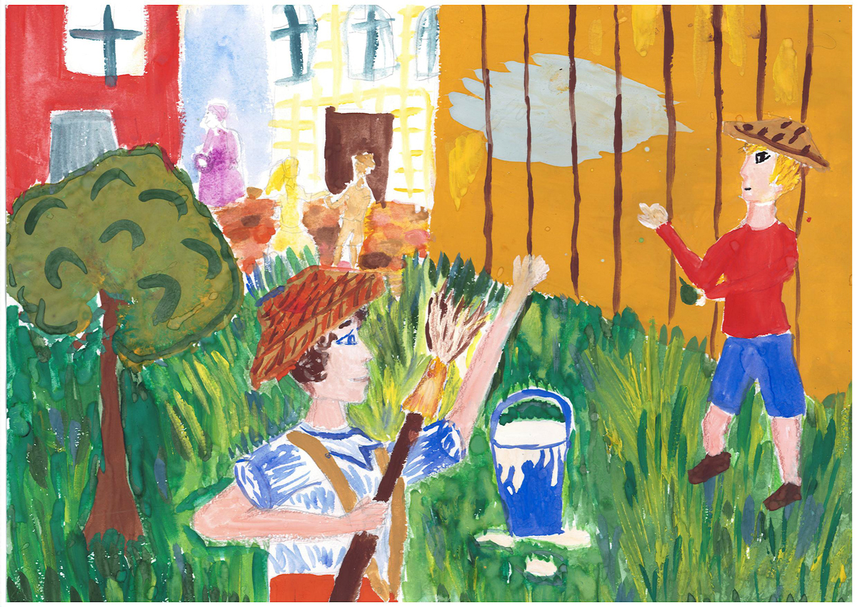 Рисунок тома сойера 4 класс. Детские рисунки на заборе. Рисунок на тему том Сойер. Том Сойер рисунки детей. Рисунок к тому Сойеру.