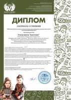 Диплом театра книги ''Аистенок'' - лауреата I степени XIII Всероссийского военно-патриотического многожанрового конкурса-фестиваля ''На безымянной высоте''. Июнь 2024 года