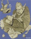 ''Литературная баня''. А.М. Горький в дружеских шаржах и карикатурах современников. ''М. Горький-летописец Пимен''. 1916 г.. Фоторепродукция Татьяны Шепелевой