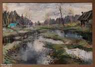 Виктор Сторожев. Половодье заканчивается. Вахтан. 2013. Картон, масло Виктор Сторожев. Половодье заканчивается. Вахтан. 2013. Картон, масло