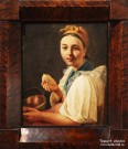 Неизвестный художник круга А.Г. Венецианова. Девушка с пасхальным яйцом. 1838. Картон прессованный, масло