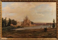 Раев В.Е. (1808-1871). Вид пруда, церкви и дворца в подмосковной усадьбе Шереметевых Останкино. 1858. Холст, масло