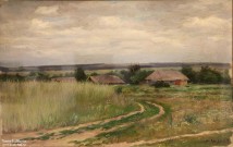 Аладжалов М.Х. (1862-1934). Деревня летом. Фрагмент. Конец XIX — первая треть XX вв.. Холст, наклеенный на картон, масло