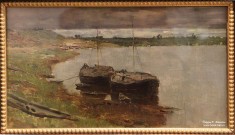 Левитан И.И. (1861-1900). Баржи. Волга. 1889. Холст на картоне, масло