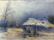 Козлов Ю.Н. (середина XIX — начало XX вв.). Зимний пейзаж с церковью. Последняя четверть XIX в. Бумага на картоне, карандаш