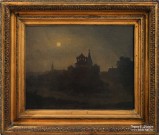 Неврев (?) Н.В. (1830-1904). Ночной пейзаж с церковью. 1850-е. Холст, масло