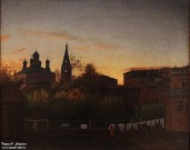 Герц К.К. (0к.1826-1879). Московский дворик с церковью при вечернем освещении. 1856. Холст, масло