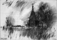Алексей Мясников. Казанская церковь. Каргополь. 2025. Бумага, уголь