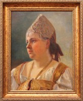 Карелин А.О. (1837 – 1906). Портрет неизвестной в русском наряде (1885). Фото Татьяны Шепелевой